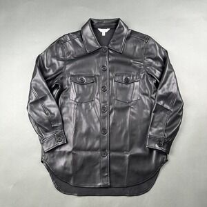 Time And Tru Women's Black Faux Leather Size Small Pockets Jacket